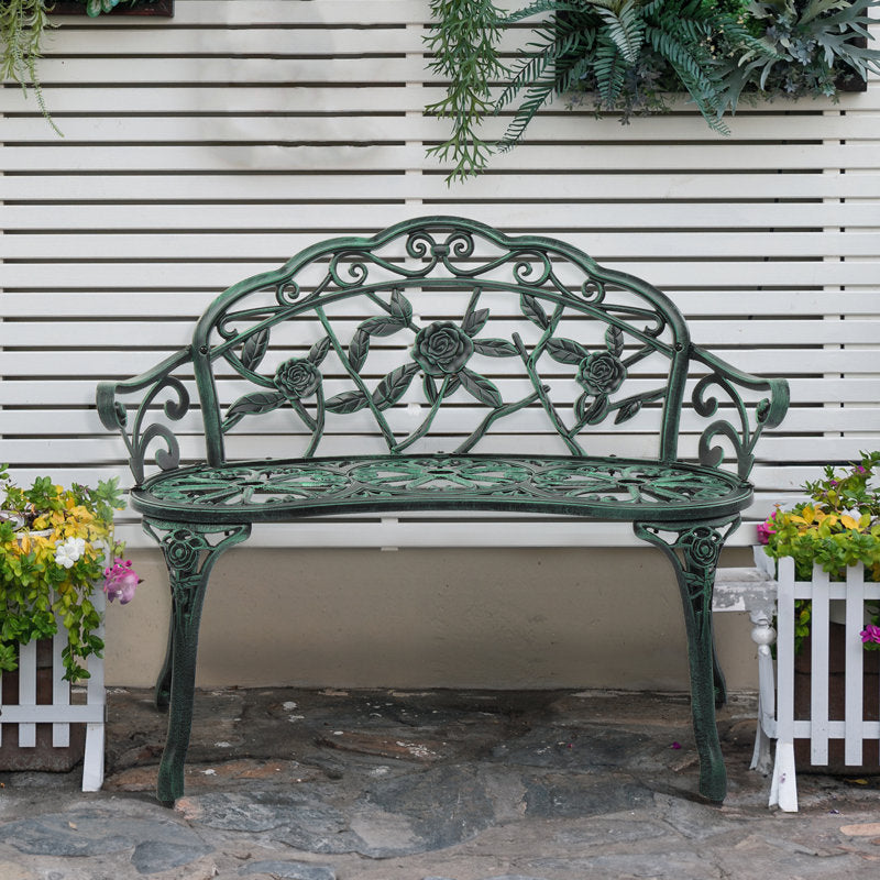 Elegant Aeruginous Cast Aluminum Patio Bench