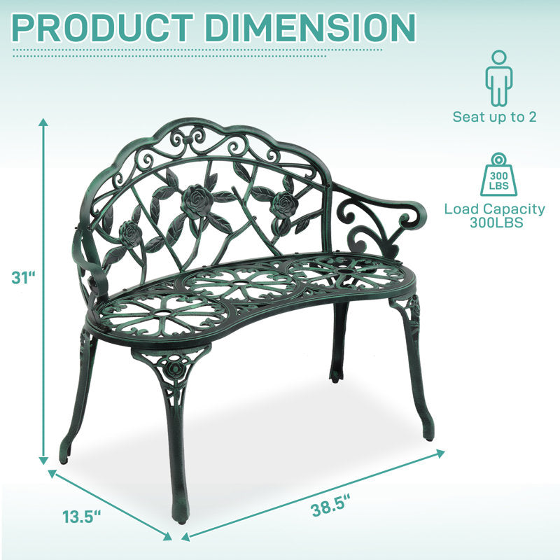 Elegant Aeruginous Cast Aluminum Patio Bench
