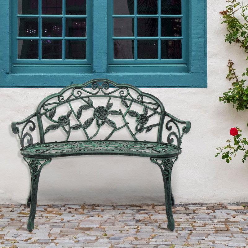 Elegant Aeruginous Cast Aluminum Patio Bench
