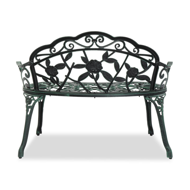 Elegant Aeruginous Cast Aluminum Patio Bench
