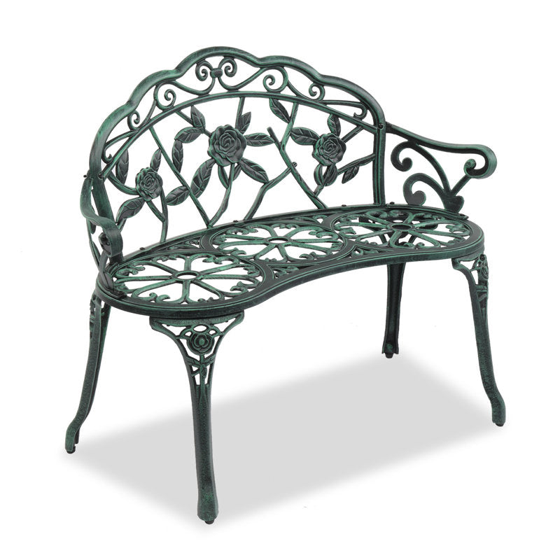 Elegant Aeruginous Cast Aluminum Patio Bench