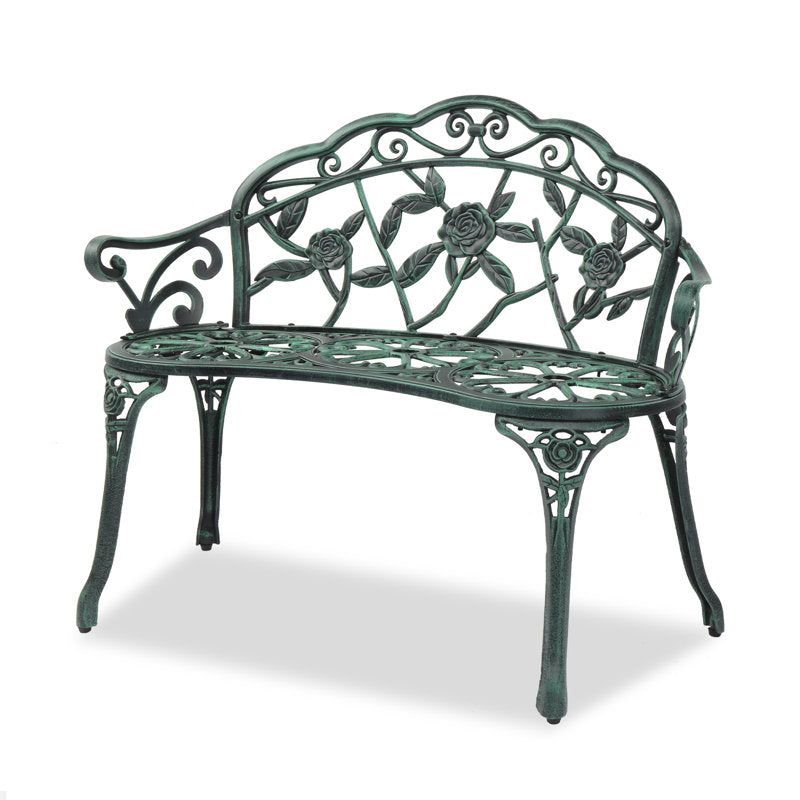 Elegant Aeruginous Cast Aluminum Patio Bench
