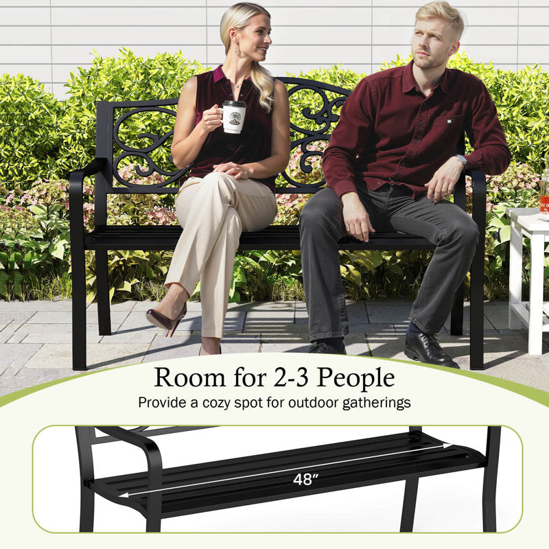50" Porch Bench With Ergonomic Backrest & Armrests Floral Patterns Curved
