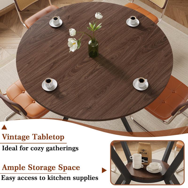 42-Inch Round Dining Table with Storage Shelf