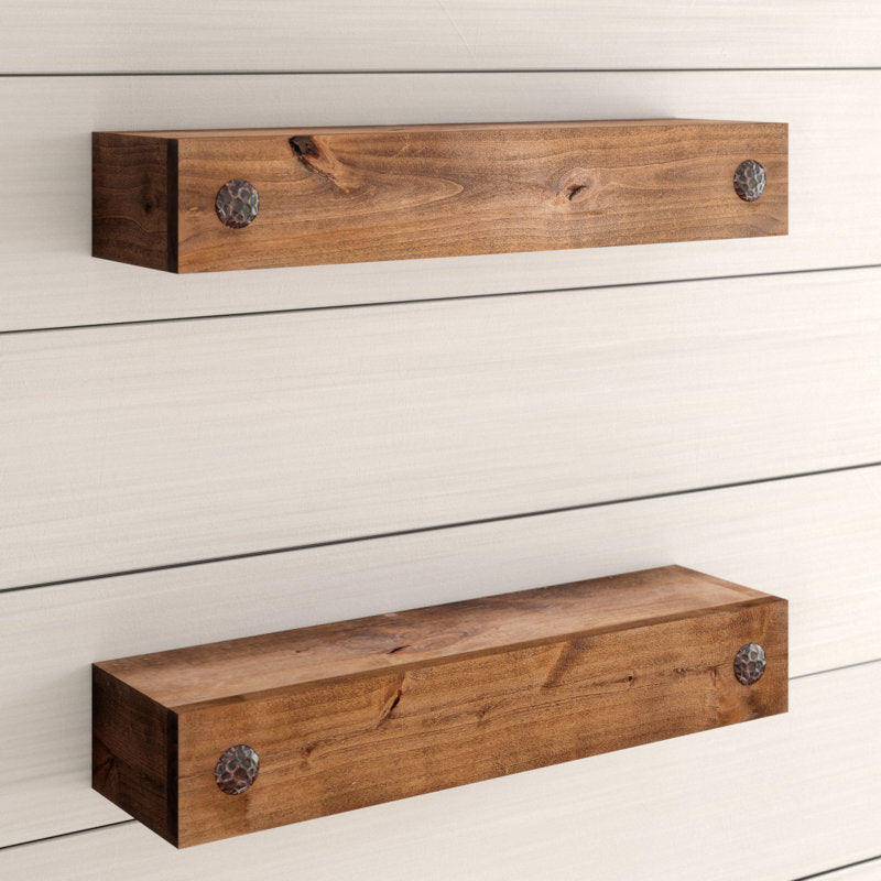 2-Piece Rustic Reclaimed Pine Wood Wall-Mounted Floating Shelf