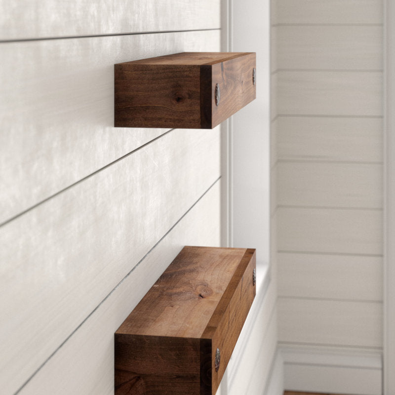 2-Piece Rustic Reclaimed Pine Wood Wall-Mounted Floating Shelf