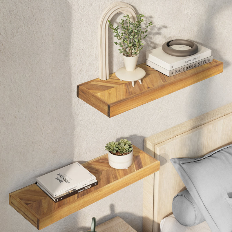 Jorgensen 2-Piece Acacia Chevron Floating Shelves