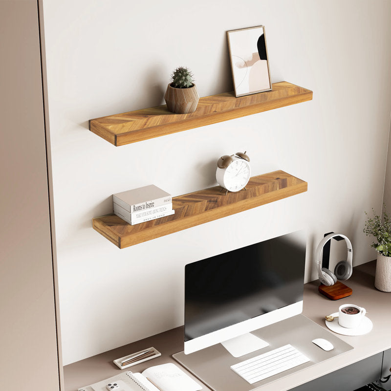 Jorgensen 2-Piece Acacia Chevron Floating Shelves