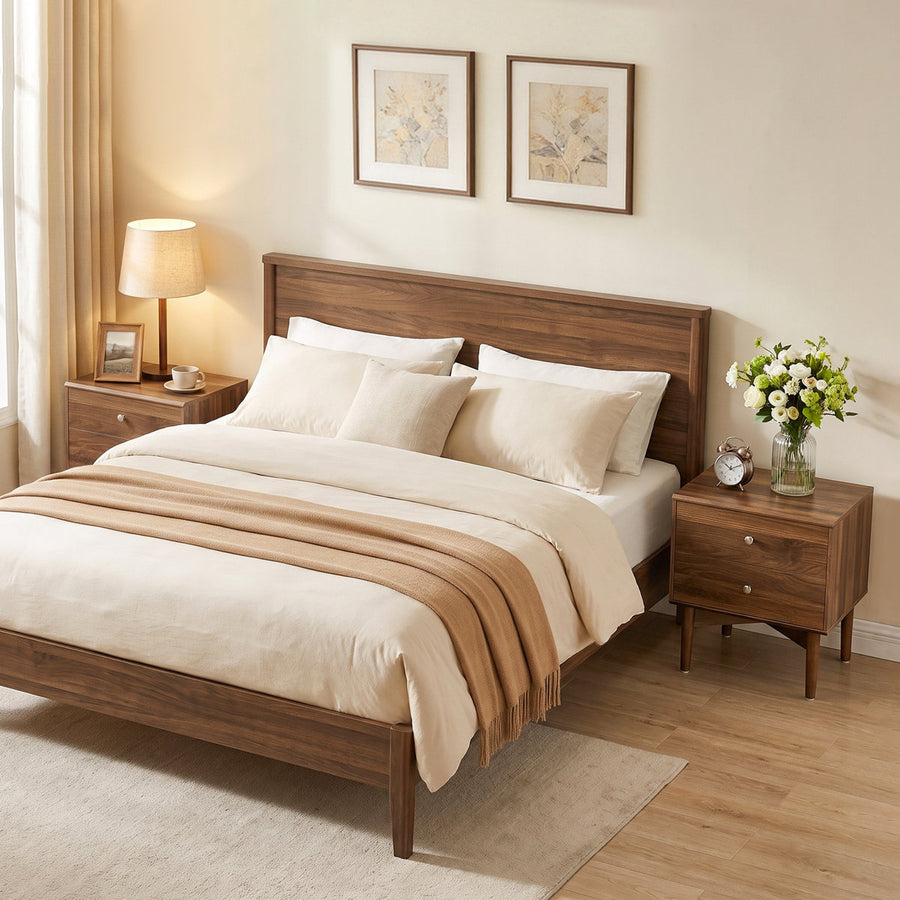 Nightstand with 2 Drawers & Solid Wood Legs, 22.8"W x 14.6"D x 21.3"H