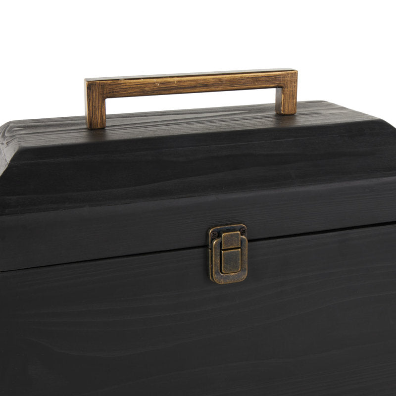 Wood Handmade Decorative Black Box With Brass Latches And Handle Set