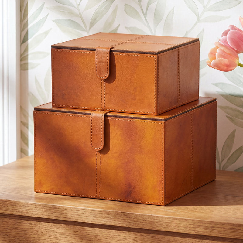 Brownsburg 2 Piece Handmade Faux Leather Decorative Box Set