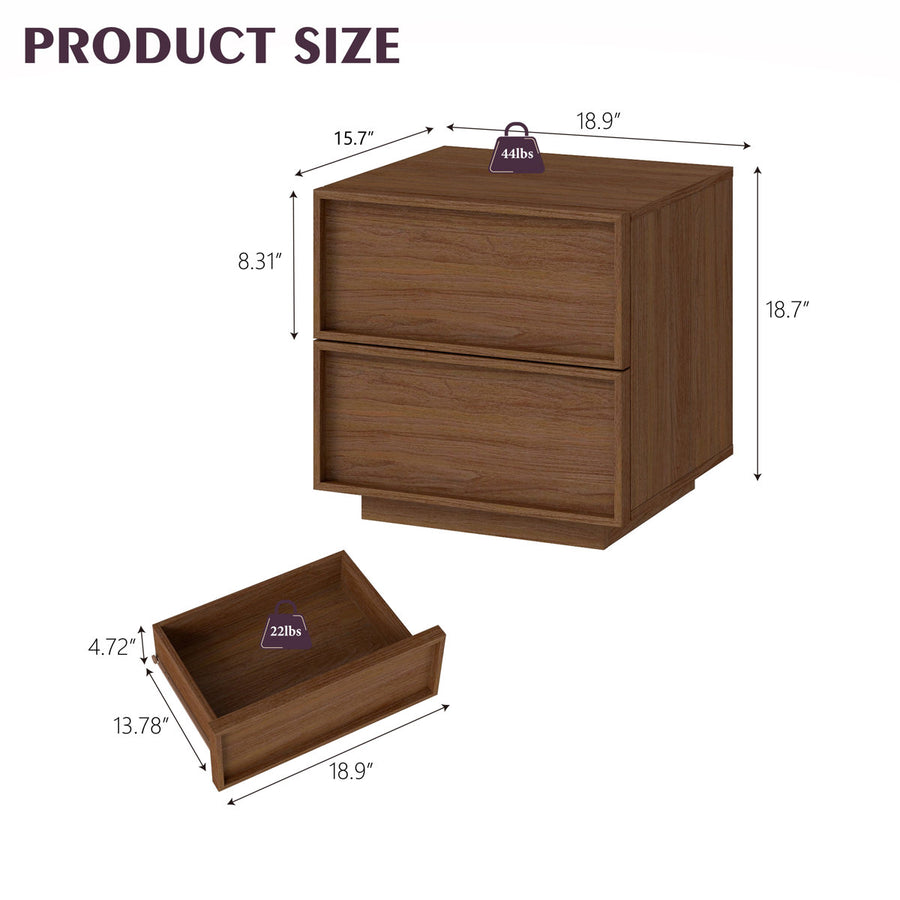 18.9" W Wooden Nightstand with 2 Drawers (Set of 2)