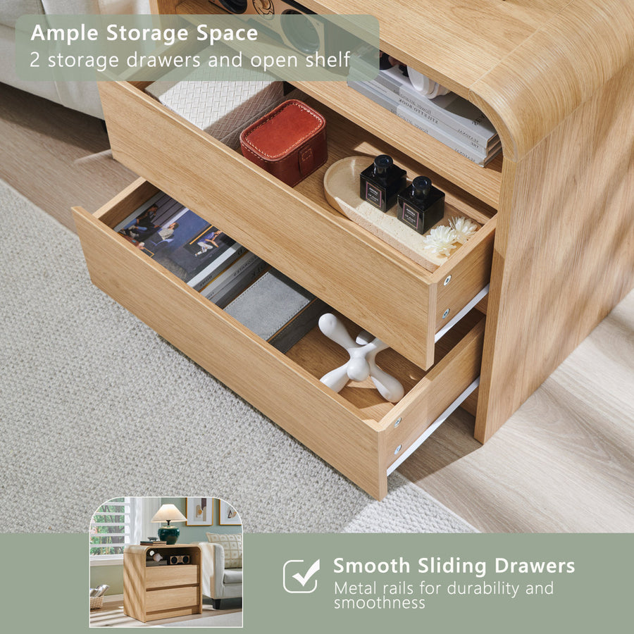 Maud 25" Tall Modern Nightstand with Charging Station, 23.6" Wide Wood Bedside Table