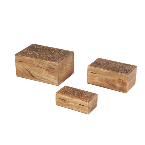 Sartell Mango Wood Handmade Floral Decorative Box with Hinged Lid Set