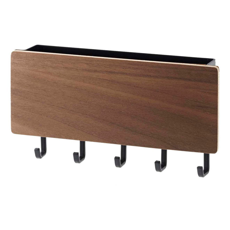 Rin Magnetic Wall Organizer, Key Hooks & Tray For Storage, Steel + Wood, Magnetic