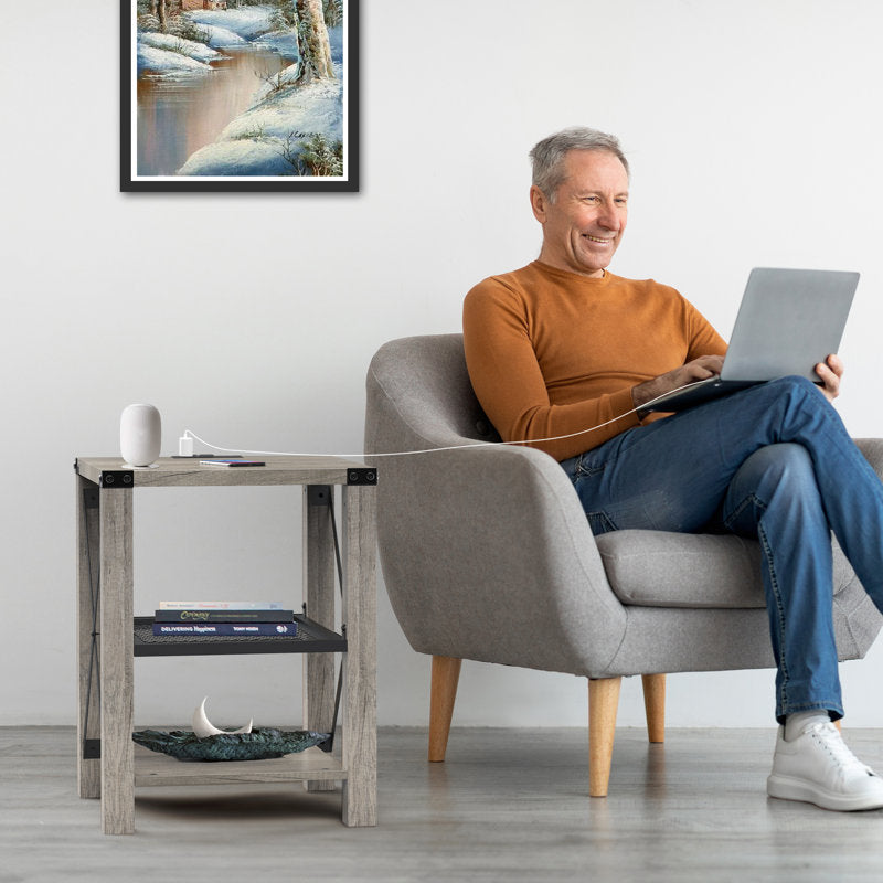Eidelweiss Tall End Table with USB Ports and Open Shelves