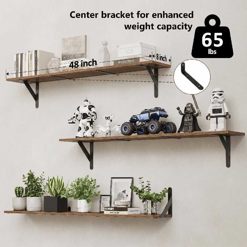 Floating Shelves for Wall 32″W x 8″D, Long Wall Mounted Shelves Set of 3, Wood Book