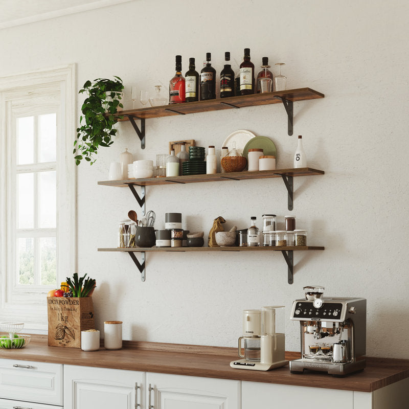 Floating Shelves for Wall 32″W x 8″D, Long Wall Mounted Shelves Set of 3, Wood Book