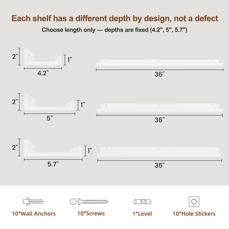 Parece Wall-Mounted Floating Shelves for Bedroom, Living Room