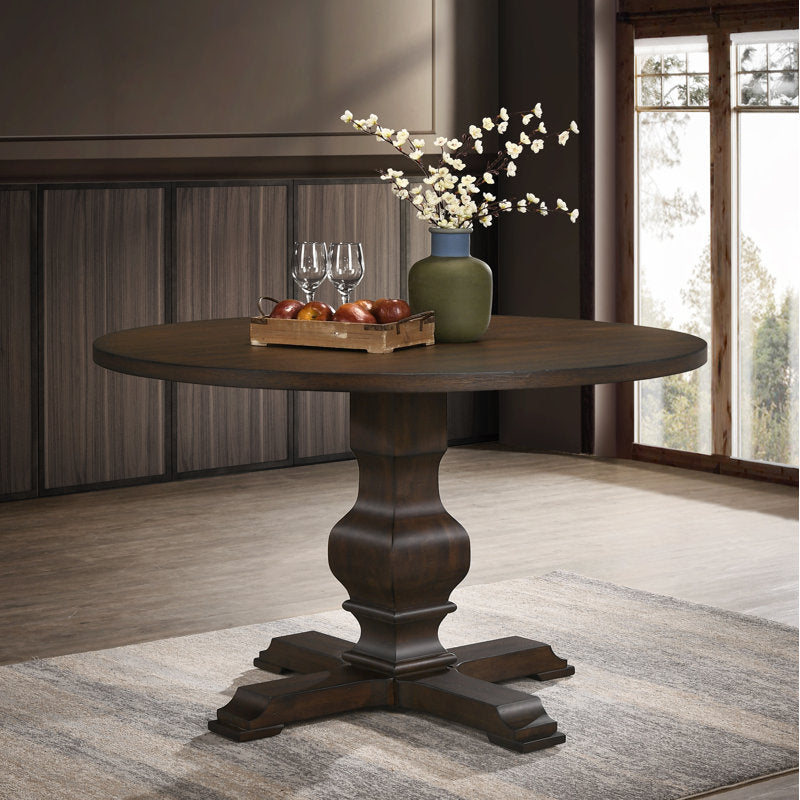 Round Wood Pedestal Dining Table, Walnut & Black