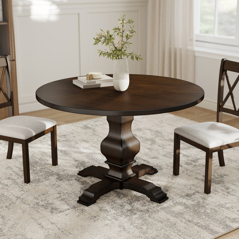 Round Wood Pedestal Dining Table, Walnut & Black