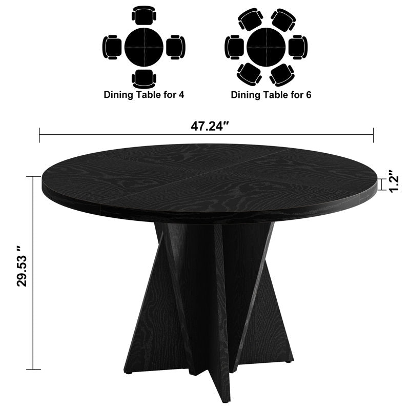 47.2" Round Pedestal Dining Table, Seats 4