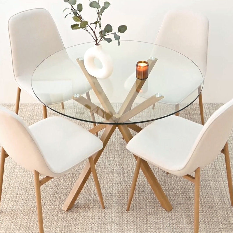 Jablon 39.4" Round Glass Top Metal Base Dining Table