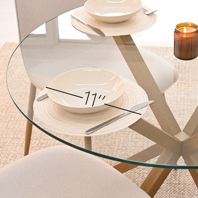 Jablon 39.4" Round Glass Top Metal Base Dining Table