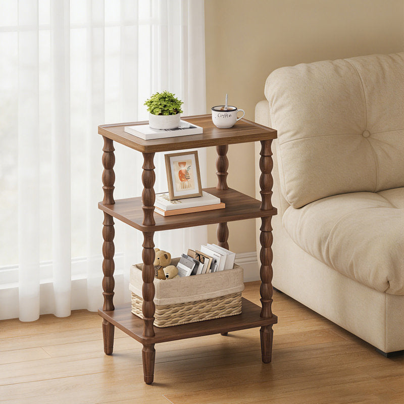 3-Tier Small End Table with Solid Wood Legs