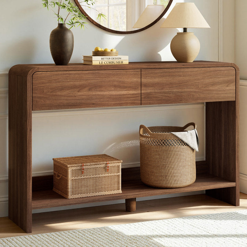 Dulane 45" Modern Console Table with 2 Drawers,Open Shelf ,Curved Edges,Black