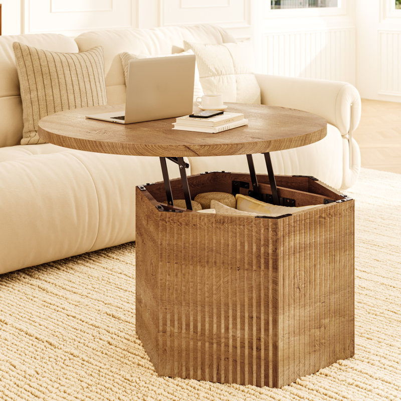 31.5" Lift-Top Round Coffee Table with Drum Base
