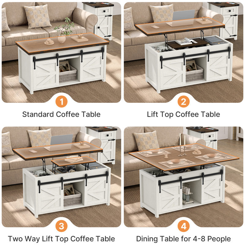 Jaquavion 4-in-1 Convertible Farmhouse Lift-Top Coffee Table