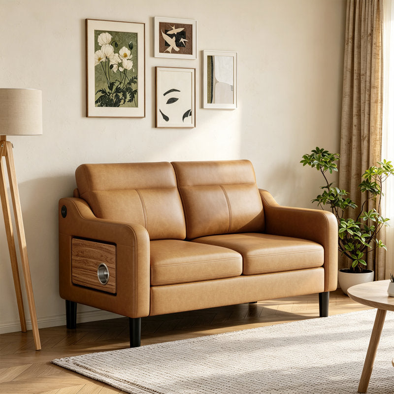 Lambertville Modern Loveseat with Side Table & Charging Station
