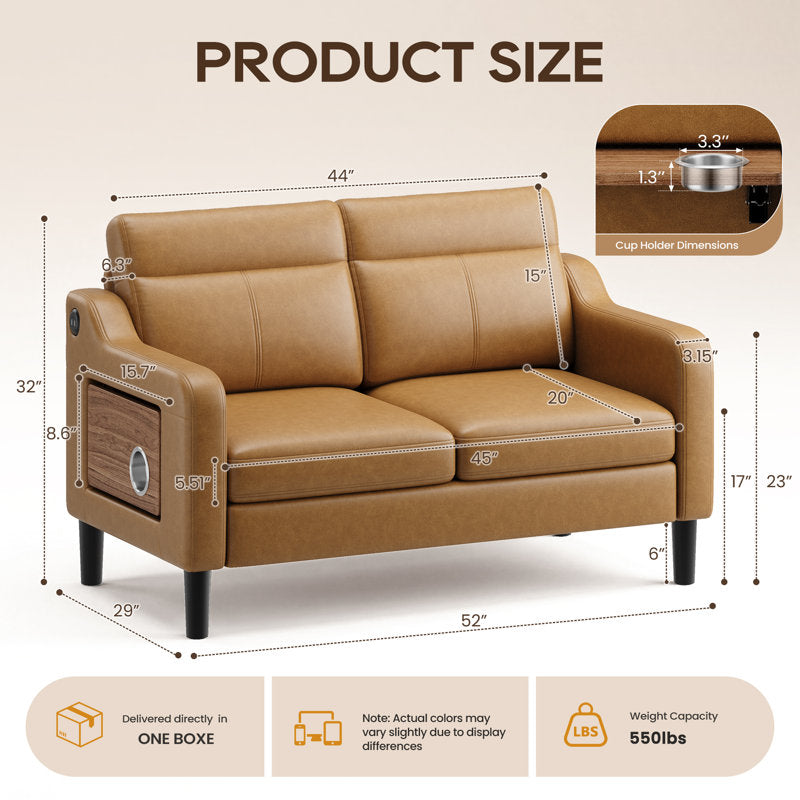 Lambertville Modern Loveseat with Side Table & Charging Station