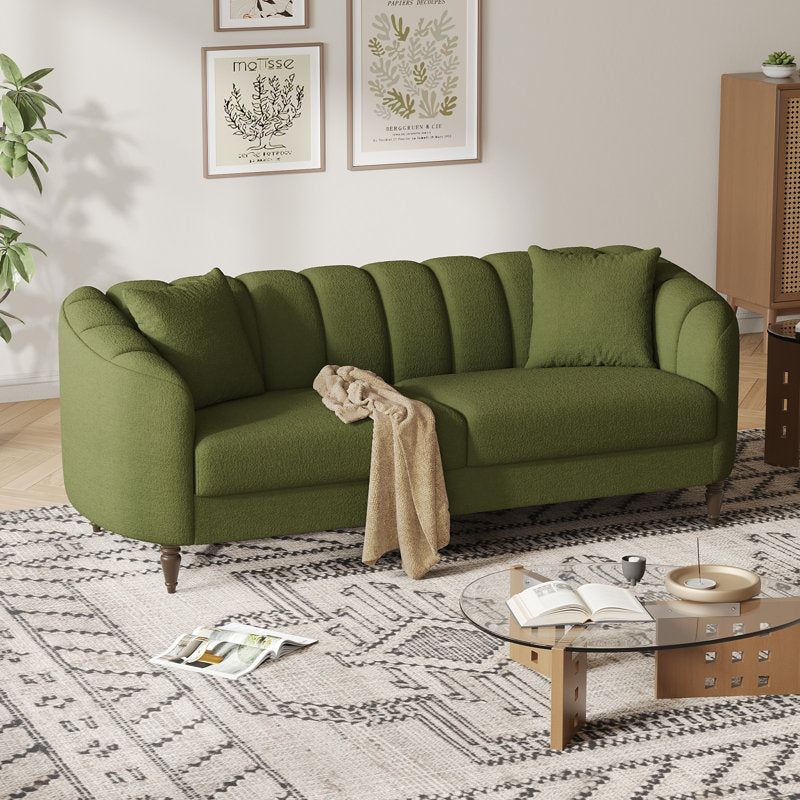 83" Modern Boucle 2-Seater Loveseat with Curved Armrests & Wooden Legs