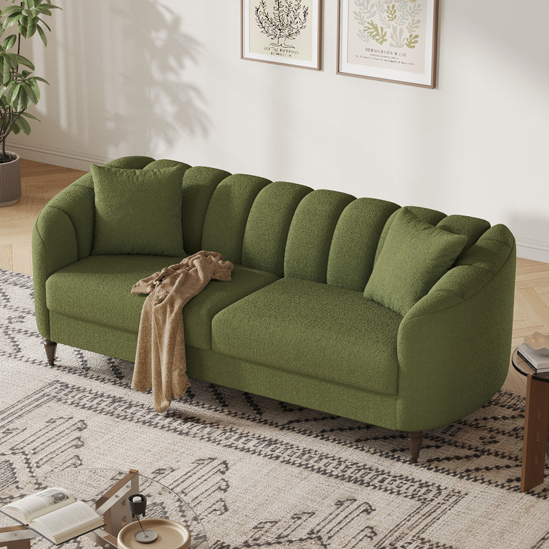 83" Modern Boucle 2-Seater Loveseat with Curved Armrests & Wooden Legs