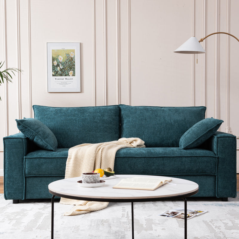 91.73'' Upholstered Square Arm Sofa, Light Blue Chenille