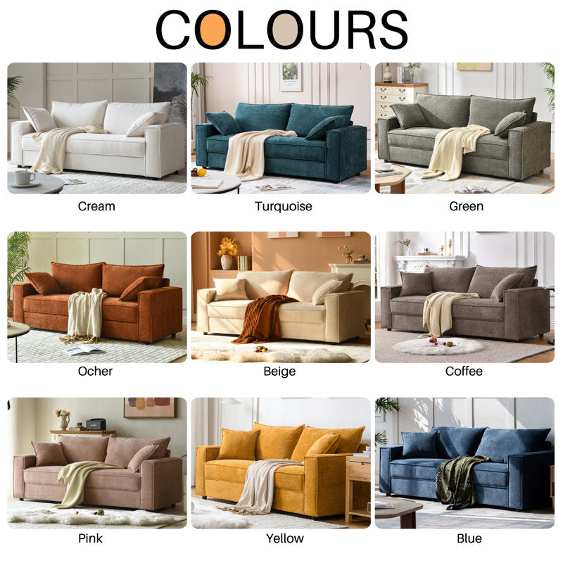 91.73'' Upholstered Square Arm Sofa, Light Blue Chenille