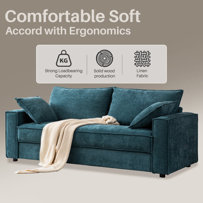 91.73'' Upholstered Square Arm Sofa, Light Blue Chenille
