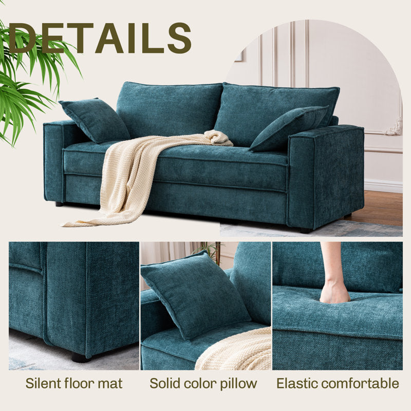 91.73'' Upholstered Square Arm Sofa, Light Blue Chenille