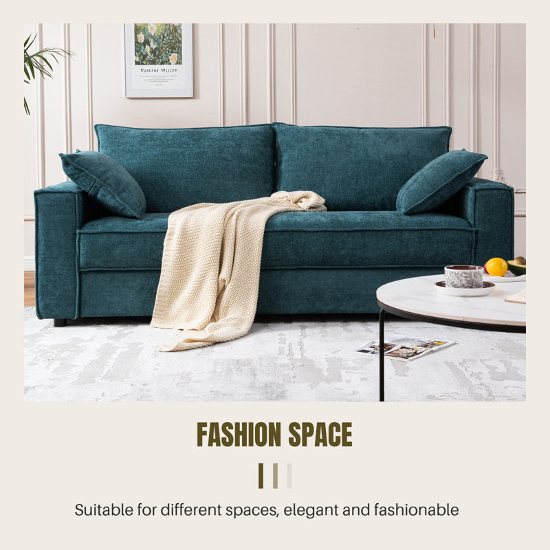 91.73'' Upholstered Square Arm Sofa, Light Blue Chenille