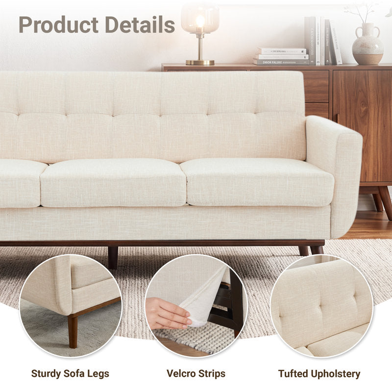 Cattaleya 78" Mid-Century Modern Linen Upholstered Square Arm Sofa