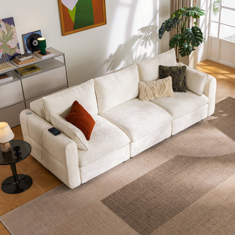 104'' Velvet Power Recliner Extendable Sleeper Sofa, 3-Seat Couch