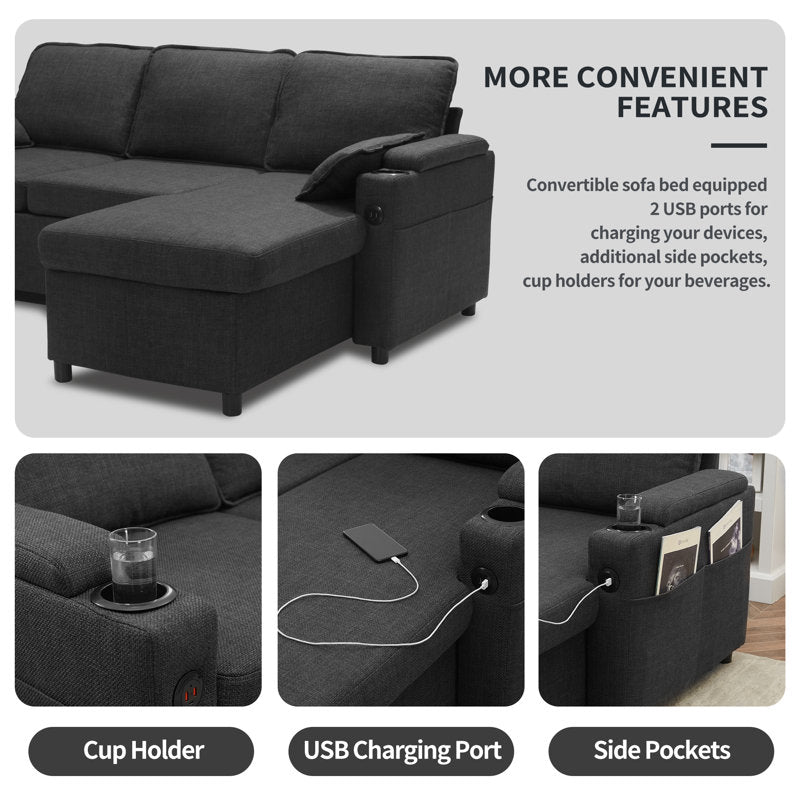 Vesna L-shape 81" Wide Space-Saving Sleeper Sofa Upholstered Pull-out Sofa Bed