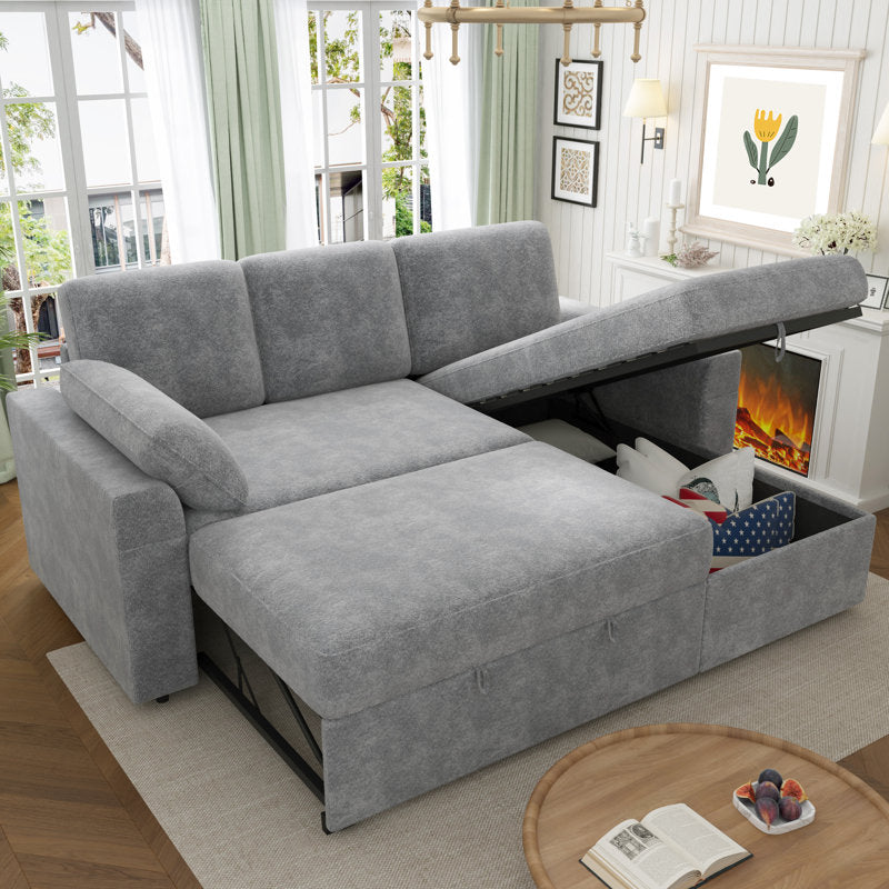 Jilisa 91" Modern 3-Seater Pull Out Sofa Bed - L Shaped Sofa Couch with Storage Chaise