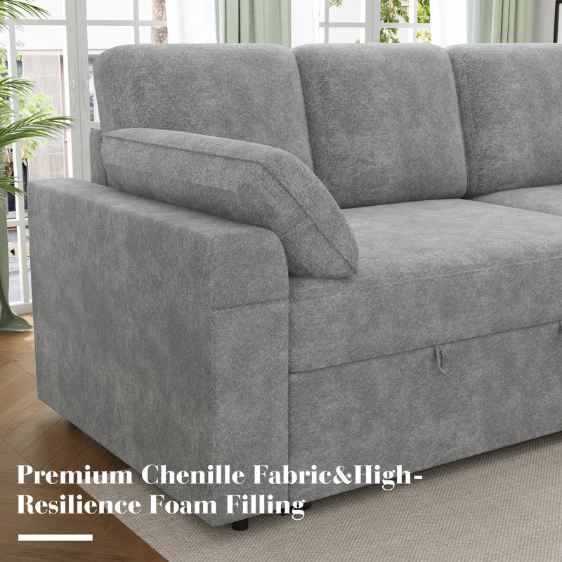 Jilisa 91" Modern 3-Seater Pull Out Sofa Bed - L Shaped Sofa Couch with Storage Chaise
