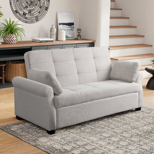 Sabrina 73" Queen Rolled Arm Tufted Back Convertible Sleeper Sofa with Cushions