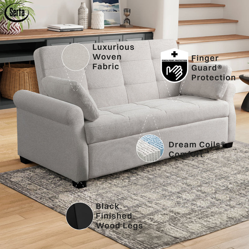 Sabrina 73" Queen Rolled Arm Tufted Back Convertible Sleeper Sofa with Cushions