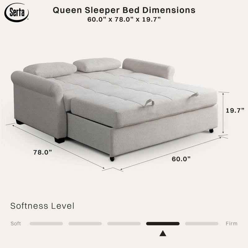 Sabrina 73" Queen Rolled Arm Tufted Back Convertible Sleeper Sofa with Cushions
