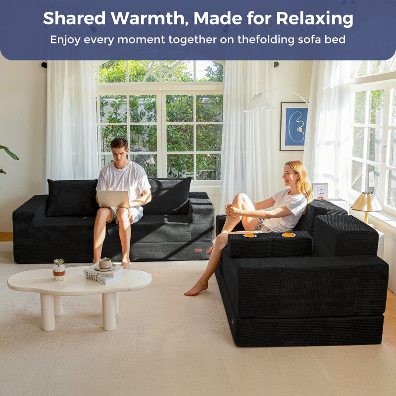 Boneless 4 In 1 Convertible Boneless Sofa Couch Foldable Floor Sofa Bed In A Box With 2 Cup Holders